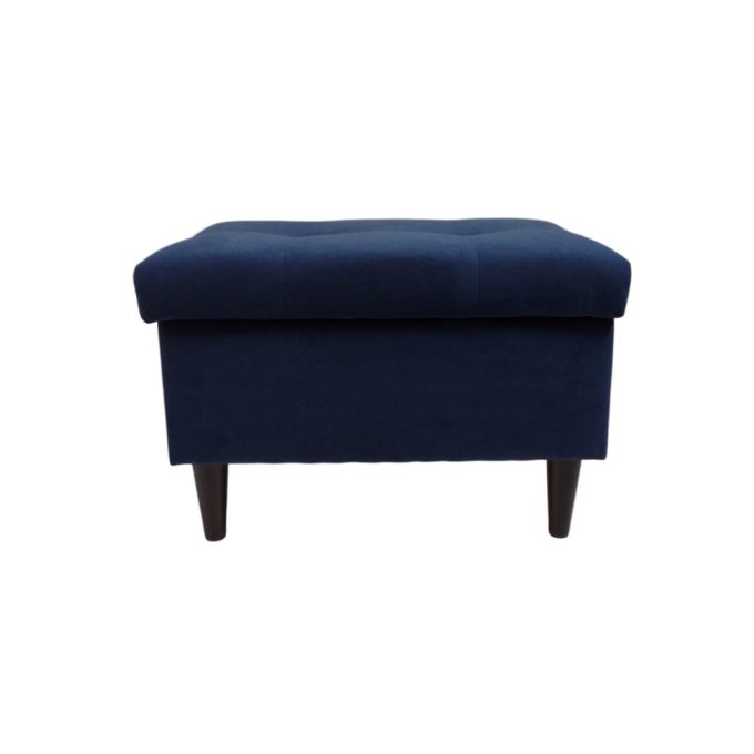 mała grantowa pufa z przeszyciami na siedzisku na czarnych prostych nogach