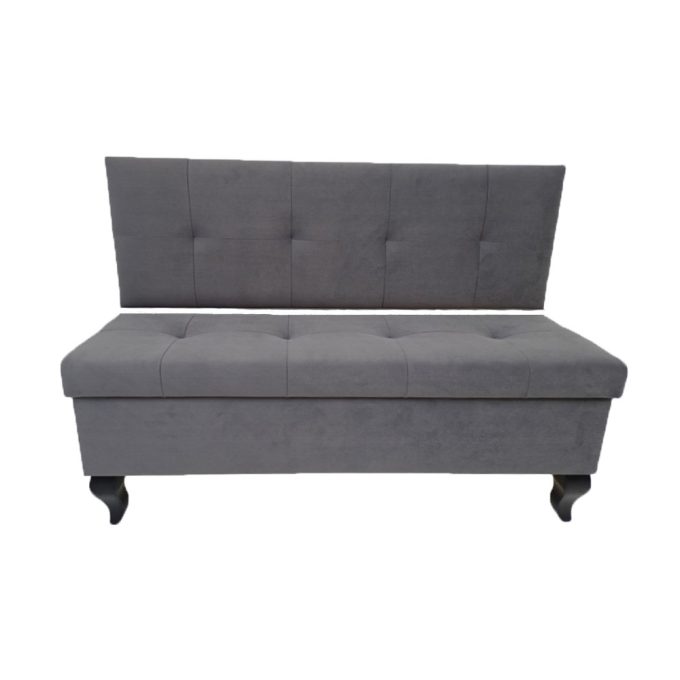 duża pufa z panelem i schowkiem z przeszyciami w kolorze grafitowym na czarnych nogach