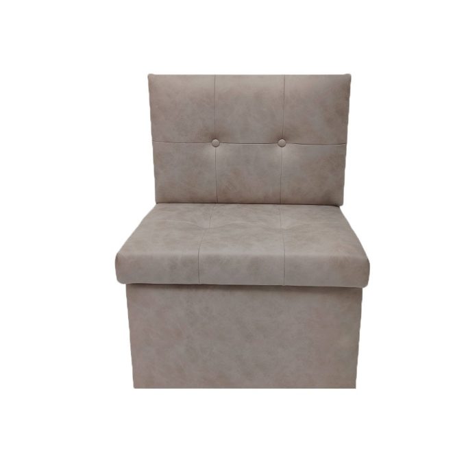 kremowa mała tapicerowana pufa 60cm z dużym schowkiem posiadająca oparcie