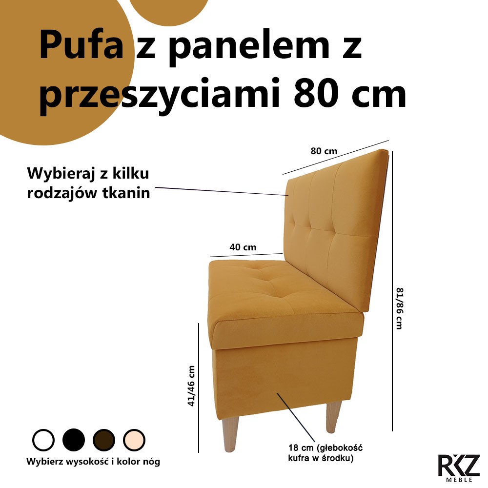 wymiary pufy z panelem w wymiarze 80cm z przeszyciami