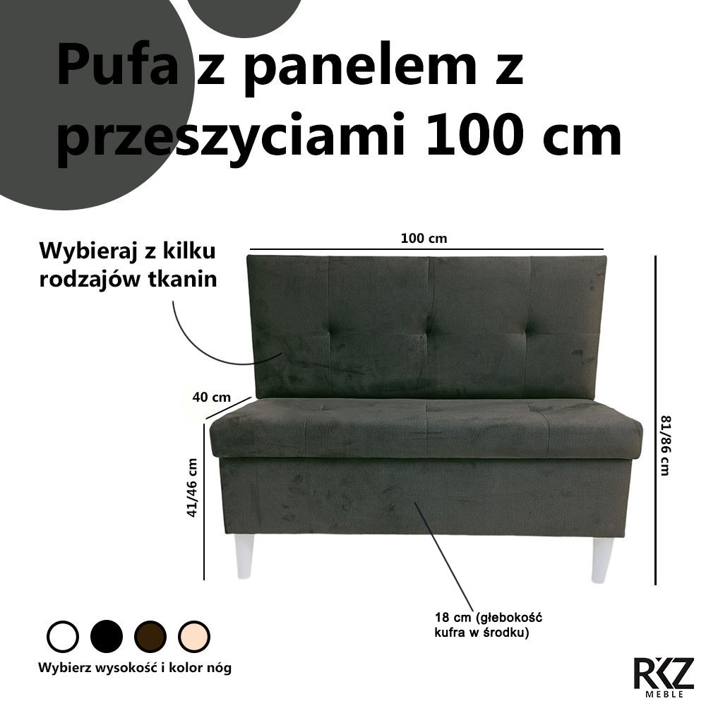 wymiary pufy z panelem w wymiarze 100cm z przeszyciami