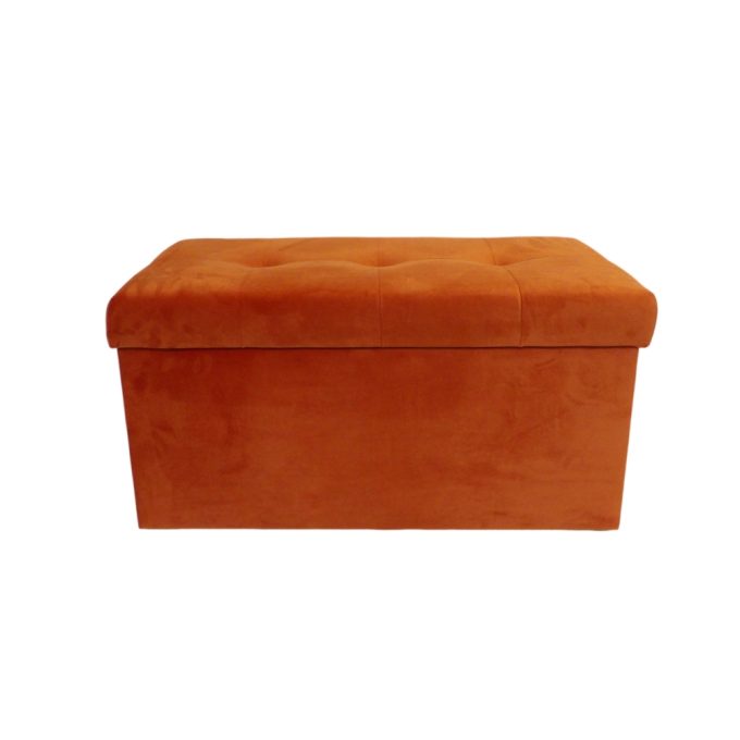 Pomarańczowa pufa 80cm z dużym schowkiem i przeszyciami