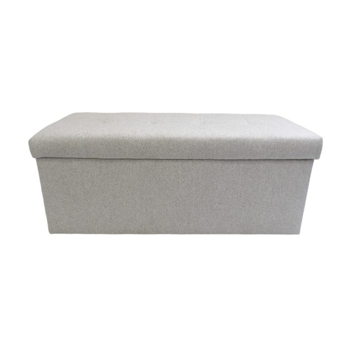 Jasno szara pufa 100cm z dużym schowkiem i przeszyciami
