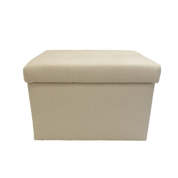 Kremowa pufa 60cm z dużym schowkiem i przeszyciami