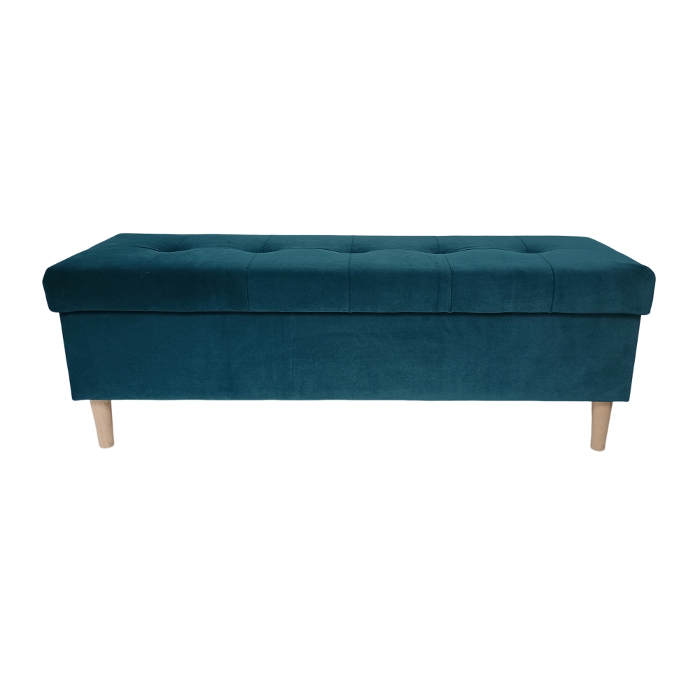 Turkusowa pufa 120cm z schowkiem i przeszyciami