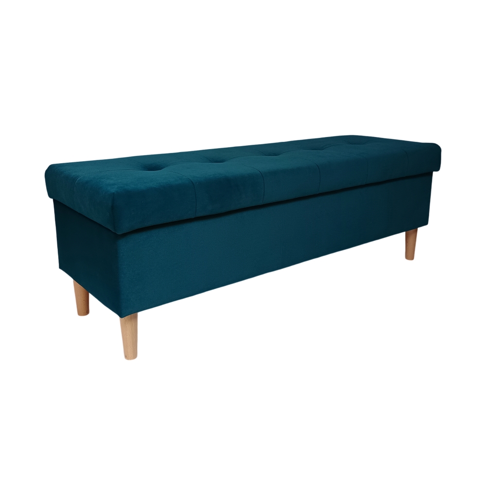Turkusowa pufa 120cm z schowkiem i przeszyciami - obrazek 5