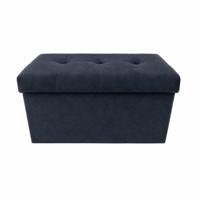 Granatowa pufa 80cm z dużym schowkiem i przeszyciami