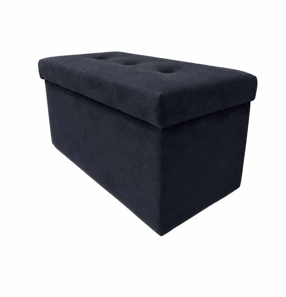 Granatowa pufa 80cm z dużym schowkiem i przeszyciami - obrazek 5