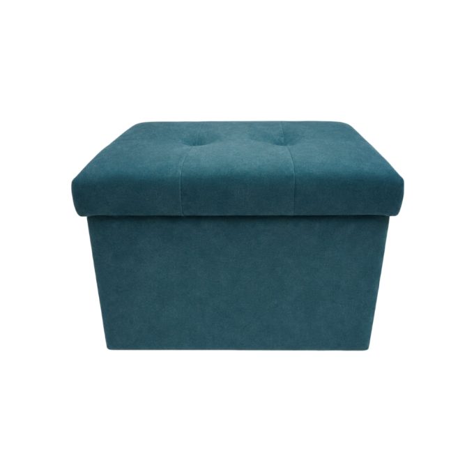 Turkusowa pufa 60cm z dużym schowkiem i przeszyciami
