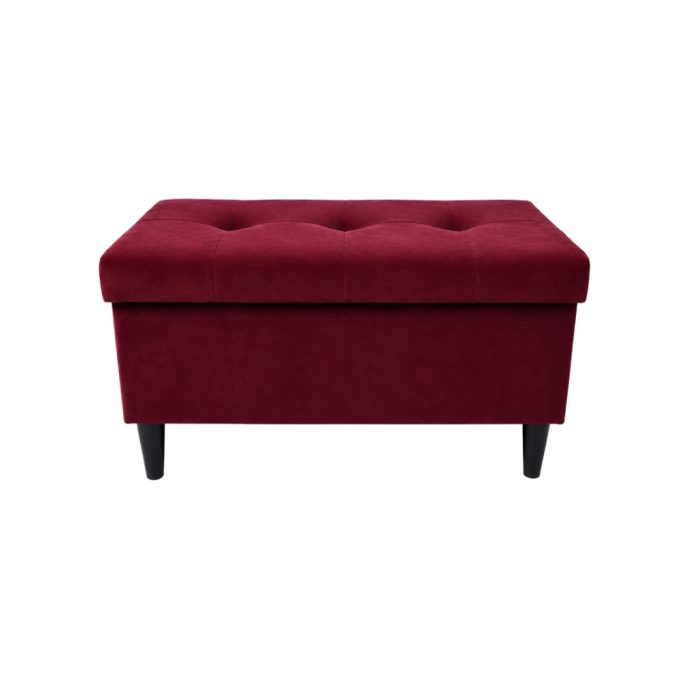 Bordowa pufa 80cm ze schowkiem i przeszyciami