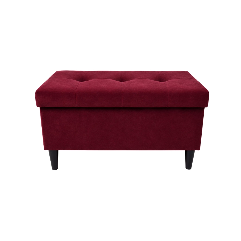 Bordowa pufa 80cm ze schowkiem i przeszyciami